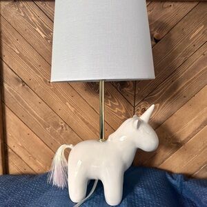 White Ceramic Unicorn Table Lamp with Gold Stem